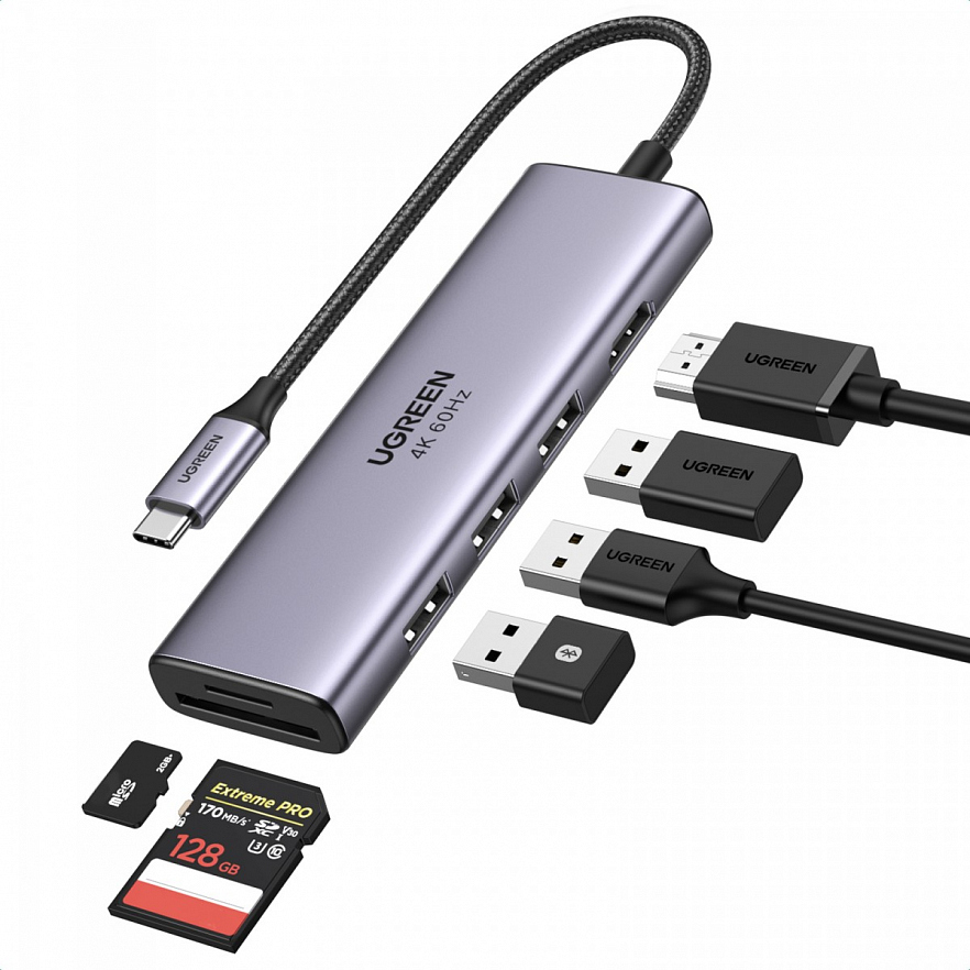 Мульти Хаб Ugreen CM511 (60383) USB-C Multifunction Adapter Серый космос