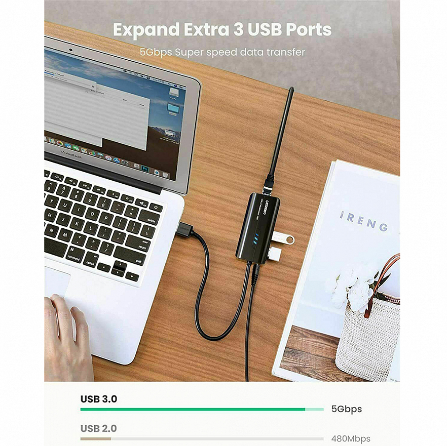 Мульти Хаб Ugreen 20265 USB 3.0 / Gigabit Ethernet Adapter чёрный (830551)