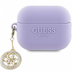 Чехол CG Mobile Guess для Airpods Pro 2 Liquid silicone with 4G Diamond charm Purple - Фиолетовый