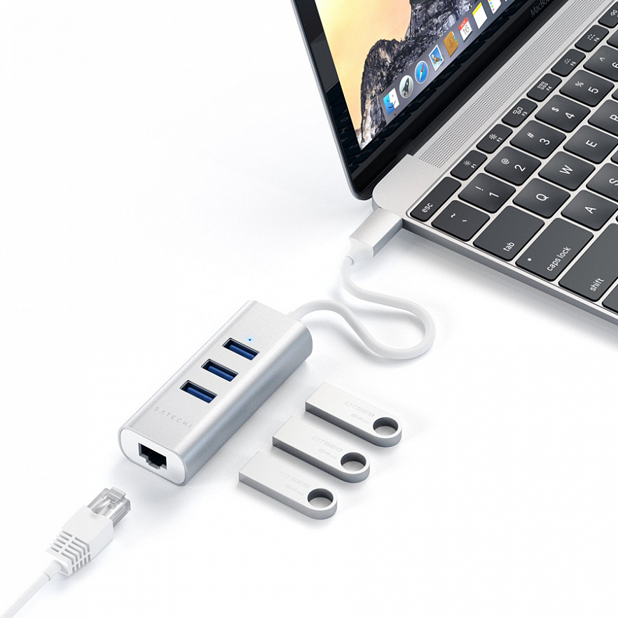 Переходник Satechi Type-C 2-in-1 USB 3.0 & Ethernet Aluminium Hub серебристый (ST-TC2N1USB31AS)