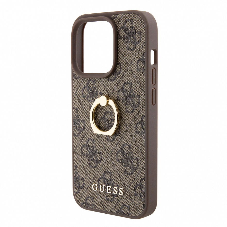 Чехол CG Mobile Guess PU 4G + Ring Hard для iPhone 15 Pro коричневый