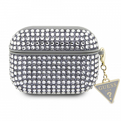 Чехол CG Mobile Guess для Airpods Pro 2 Diamond Rhinestone with Triangle charm Silver - Серебристый
