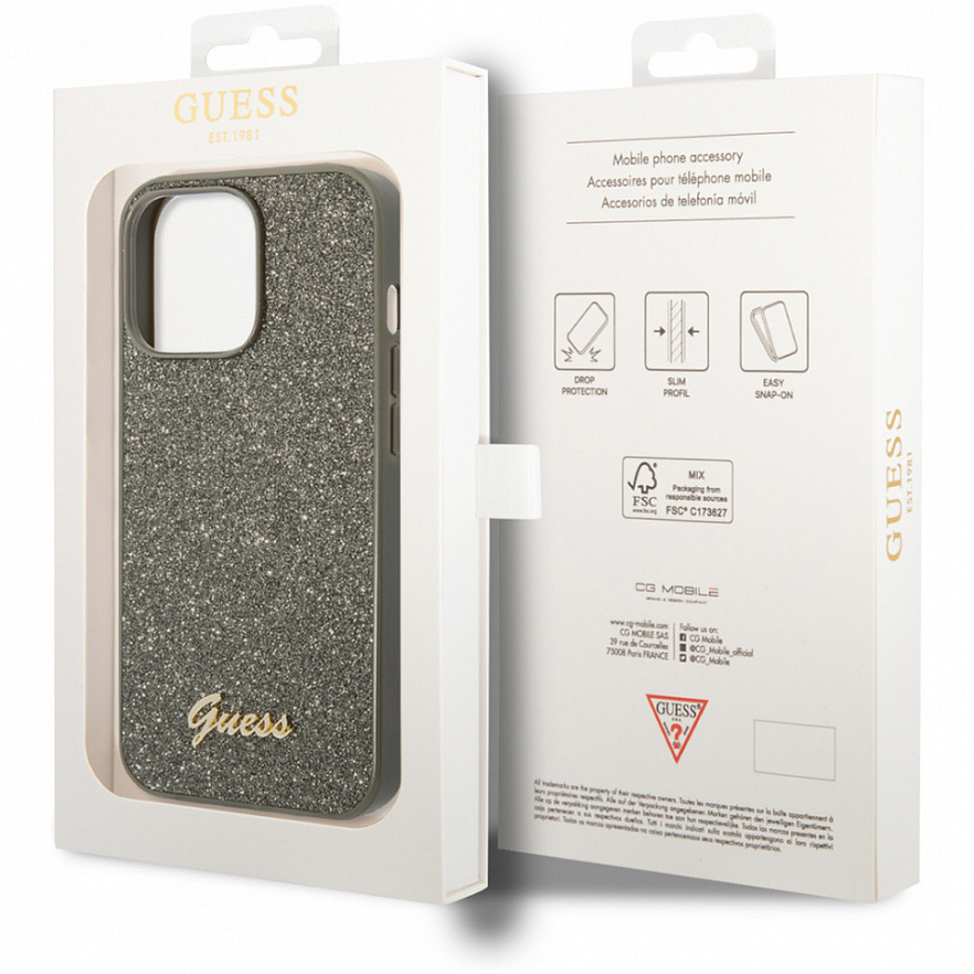 Чехол CG Mobile Guess Glitter Flakes w Metal Logo Hard для iPhone 14 Pro зелёный