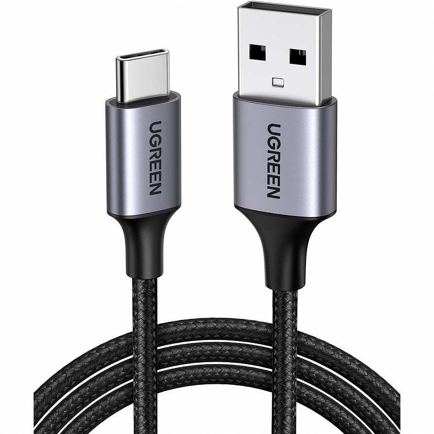 Кабель UGREEN US288 (60408) USB-A 2.0 to USB-C Cable Nickel Plating Aluminum Nylon Braid (3 метра) чёрный/серый космос