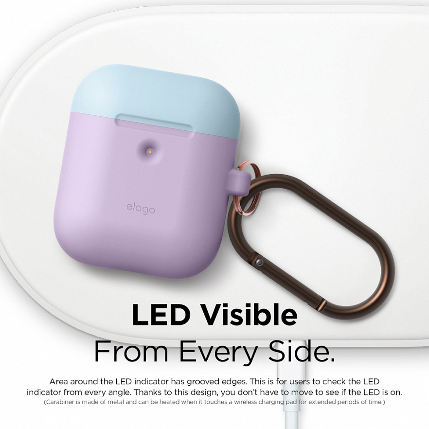 Чехол Elago A2 Wireless Silicone Duo Hang Case для AirPods 2Gn фиолетовый Lavender (голубая Pastel Blue/розовая крышки)