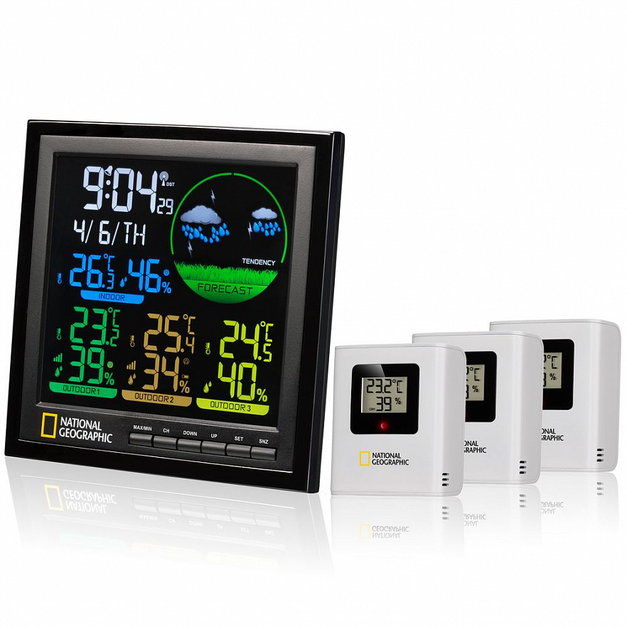 Метеостанция Bresser National Geographic цветной дисплей с 3 датчиками чёрная