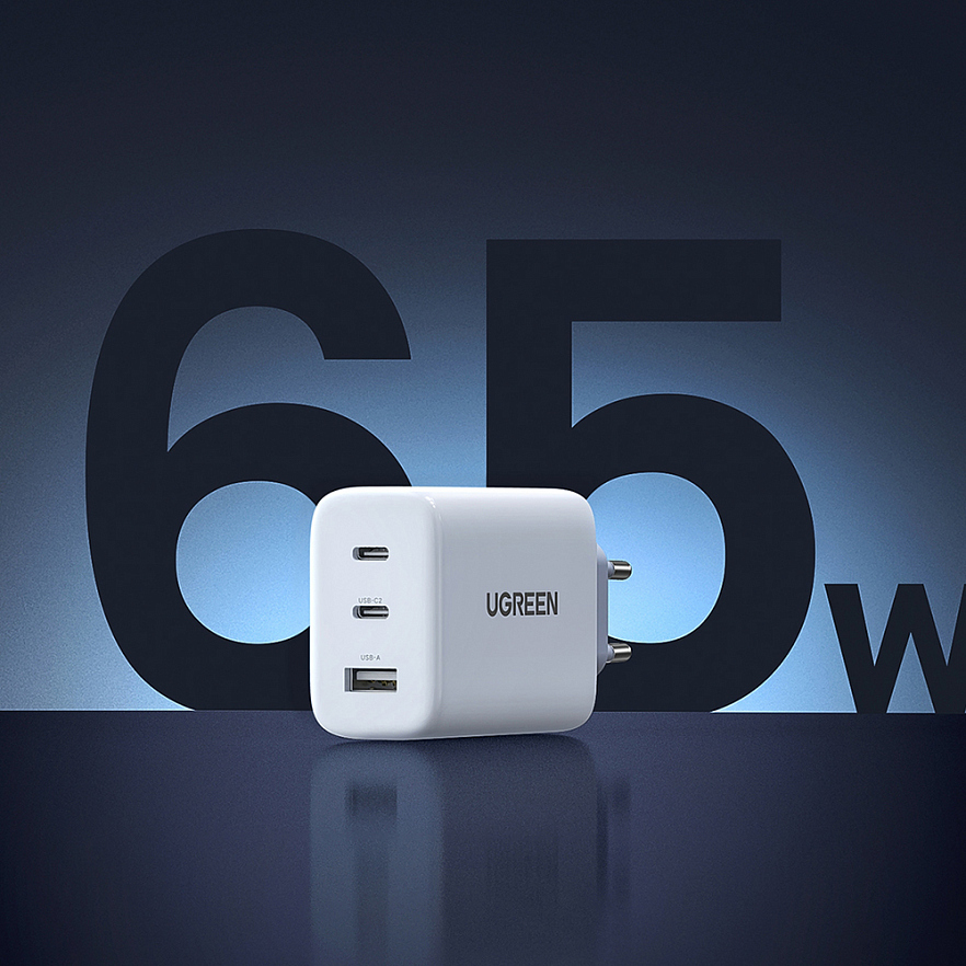 Сетевое зарядное устройство UGREEN CD275 2 x USB Type-C / USB 65W PD3.0, QC3.0 белое (90496)