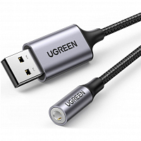 Кабель-адаптер UGREEN CM477 (30757) USB 2.0 to 3.5 mm Audio Adapter Aluminum Alloy (0.25 метра) тёмно-серый