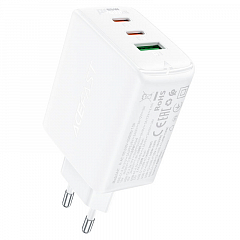 Сетевое зарядное устройство ACEFAST A41 PD65W GaN (2xUSB-C + USB-A) Fast Charge Wall Charger белое (EU)