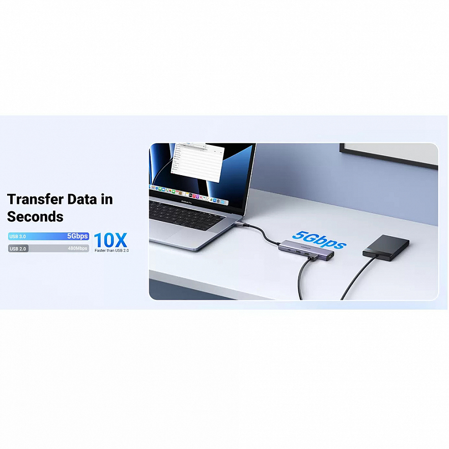 Мульти Хаб Ugreen CM511 USB Type-C to HDMI / 3 x USB 3.0 / USB-Type-C (PD) серый (15597)