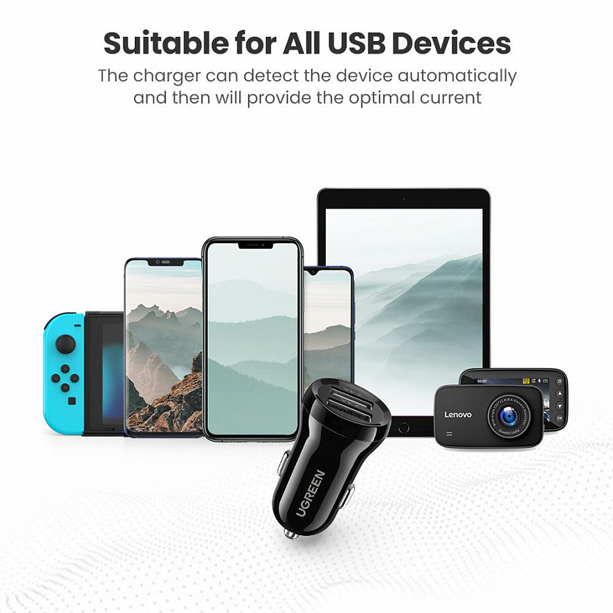 Автомобильное зарядное устройство Ugreen ED018 Dual USB-A 24W Car Charger (50875)