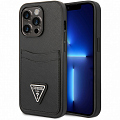 Чехол CG Mobile Guess PU Saffiano Double Cardslot w Metal Triangle Logo Hard для iPhone 14 Pro чёрный