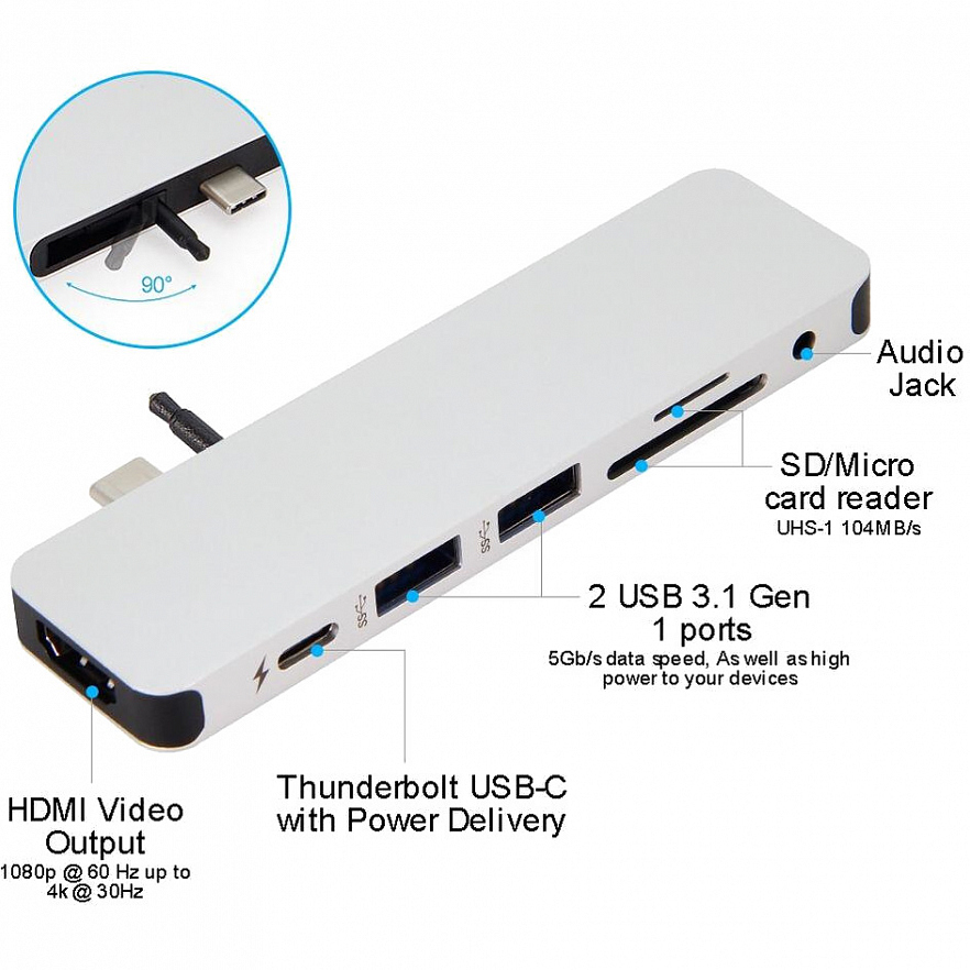 Хаб HyperDrive SOLO 7-in-1 USB-C Hub для MacBook серебристый (GN21D-SILVER)