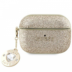 Чехол CG Mobile Guess для Airpods Pro 2 Fixed Glitters with Heart Diamond charm Light Gold - Золотой