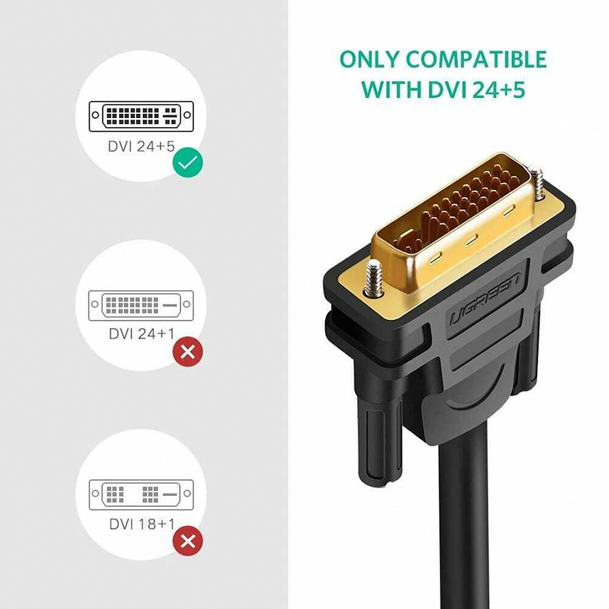 Кабель Ugreen DV102 DVI (24+5 pin) to VGA Cable (1 метр) чёрный (30741)