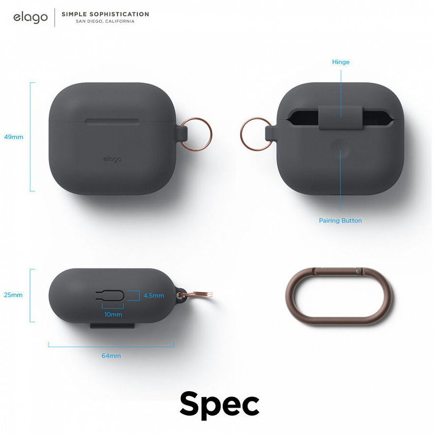 Чехол Elago Silicone Hang Case для AirPods 3 тёмно-серый (Dark Grey) 
