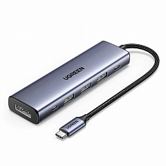 Хаб UGREEN CM511 (75642) 5 в 1 USB-C Hub серый