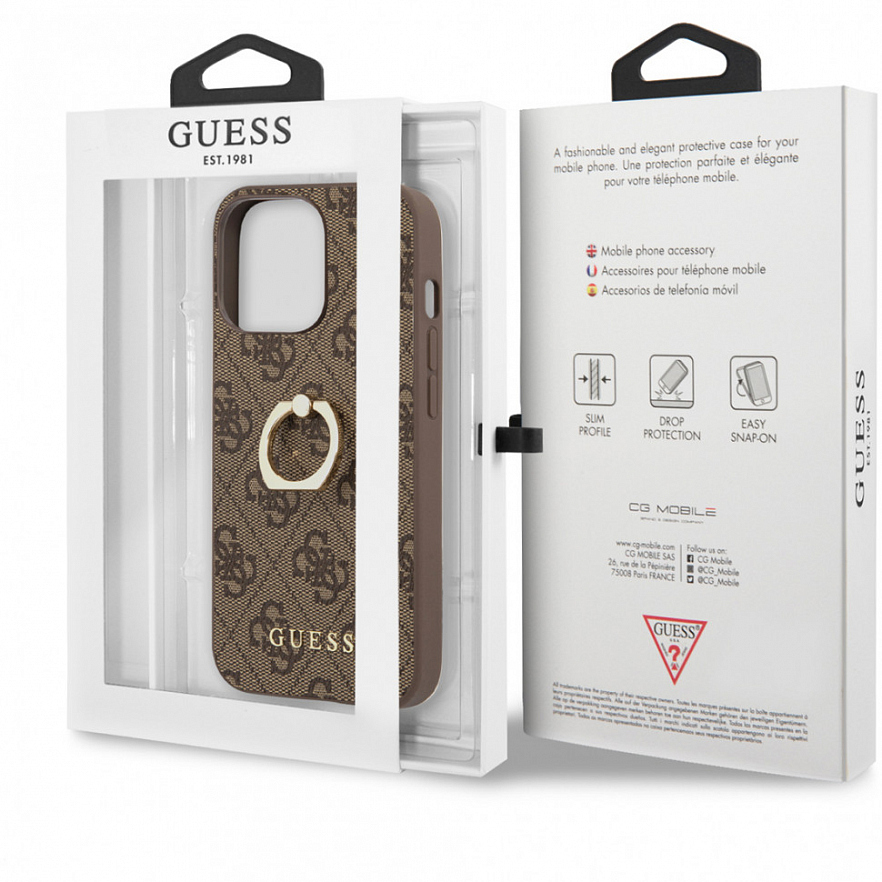 Чехол CG Mobile Guess PU 4G + Ring Hard для iPhone 14 Pro Max коричневый