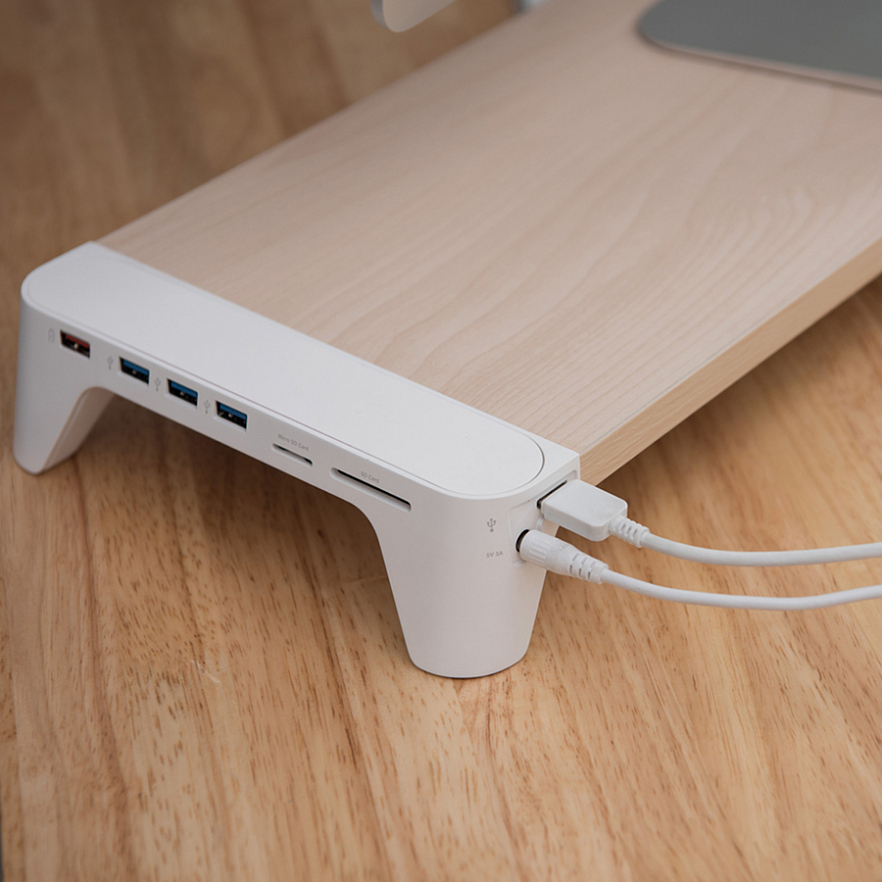 Деревянная подставка для монитора PALLO Woody Fast charging hub белая
