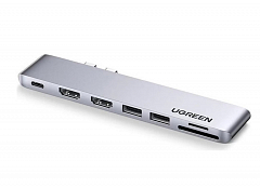 Хаб UGREEN CM356 (80548) Dual USB-C to 2-USB 3.0 A + USB-C Female + 2-HDMI + TF/SD 