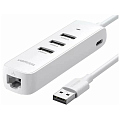 Адаптер UGREEN CM416 (20983) USB 2.0 to 3×USB 2.0+RJ45 (100Mbps) Ethernet Adapter белый