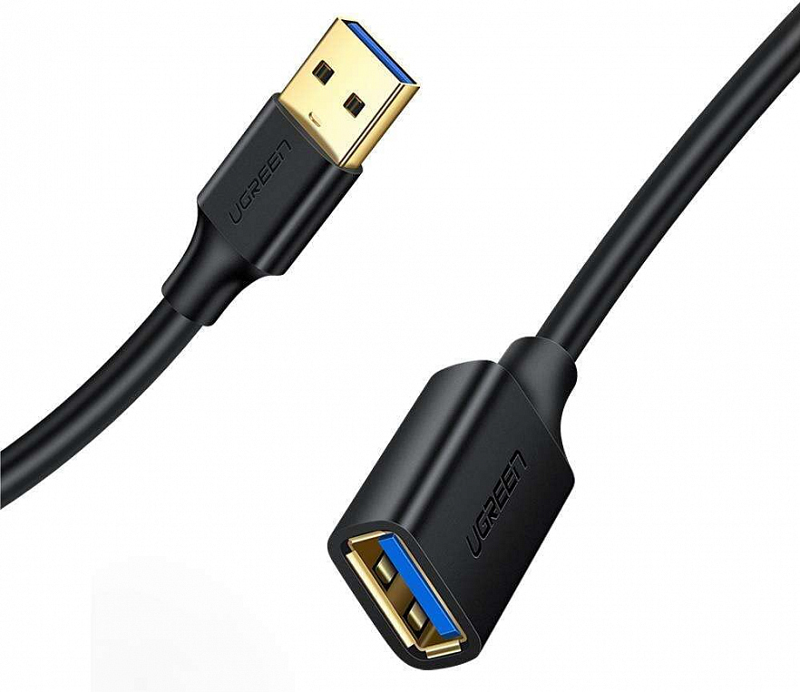 Кабель UGREEN US129 (30127) USB-A 3.0 (male) - USB-A (female) Extension Cable (3 метра) чёрный