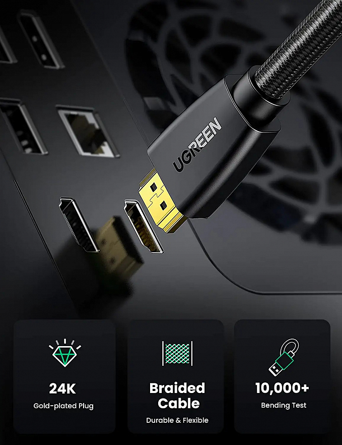 Кабель Ugreen HD118 (40408) HDMI Male To Male Cable with Nylon Braid (1 метр) чёрный