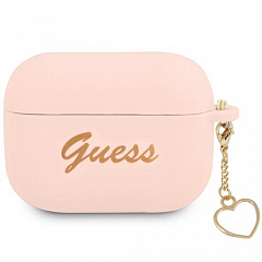 Guess для Airpods Pro 2 чехол Silicone Script logo with Heart charm Pink