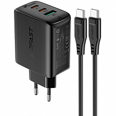 Сетевое зарядное устройство Acefast A13 65W 2 x USB-C + 1 x USB-A с кабелем USB-C чёрное (AF-A13-BK)