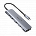 Мульти Хаб Ugreen CM195 (70410) USB-C to 3 Ports USB3.0-A Hub + HDMI + TF/SD Серый космос