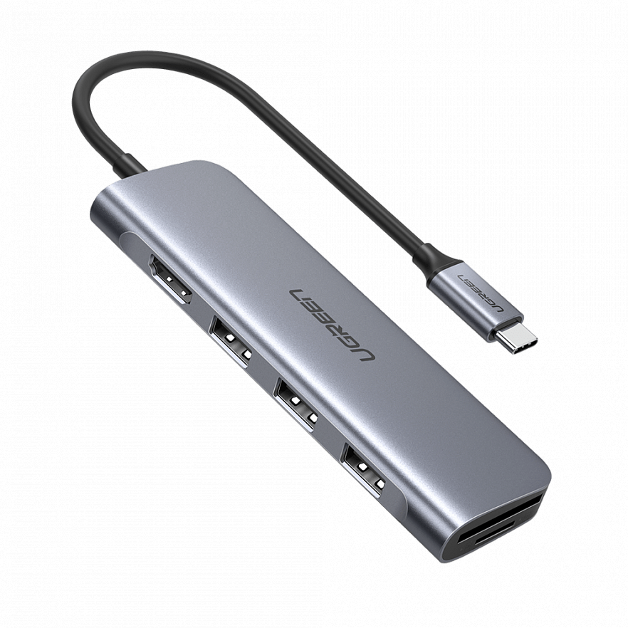 Мульти Хаб Ugreen CM195 (70410) USB-C to 3 Ports USB3.0-A Hub + HDMI + TF/SD Серый космос