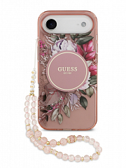 Чехол Guess IML Flowers для iPhone Air с ремешком розовый (MagSafe)