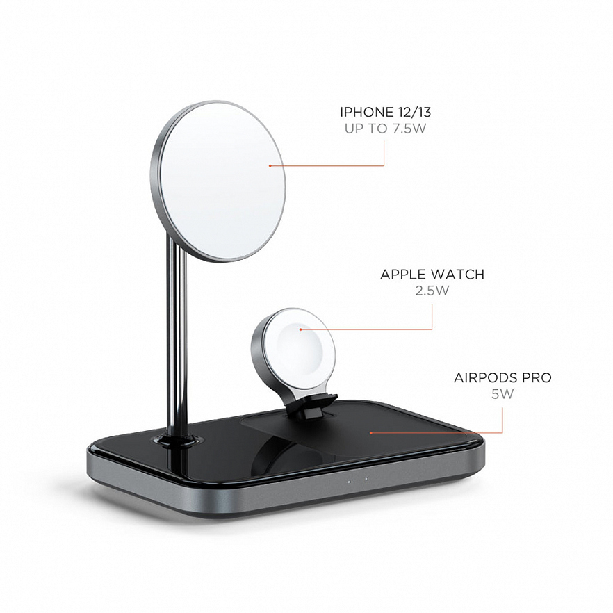 Беспроводное зарядное устройство Satechi 3-in-1 Magnetic Wireless Charging Stand (ST-WMCS3M)