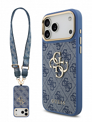 Чехол Guess Crossbody iPhone 17 Pro Max с ремешком синий