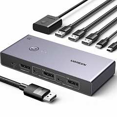 Переключатель UGREEN CM695 (25962) DP1.4 KVM 2 In - 1 Out 8K60Hz