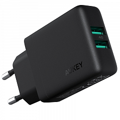 Сетевое зарядное устройство Aukey Dual-Port USB Wall Charger чёрное (PA-U50) 