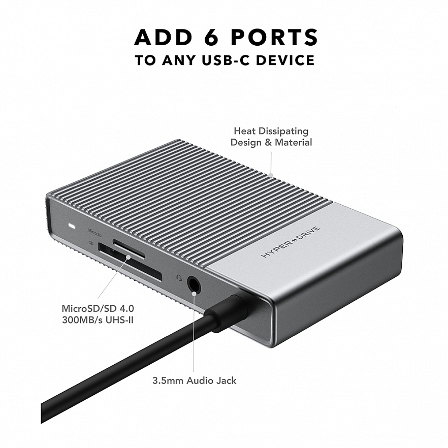 Мульти Хаб HyperDrive GEN2 6-in-1 USB-C Hub серебристый (HD-G206)