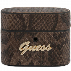 Чехол Guess Python PU Leather Case Metal Logo для AirPods Pro коричневый