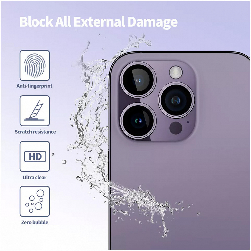 Защитное стекло Blueo Camera Lens PVD stainless steel для камеры iPhone 14 Pro/14 Pro Max чёрное (3 шт+install)
