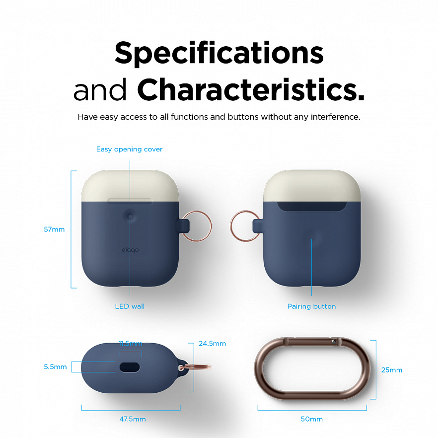 Чехол Elago A2 Wireless Silicone Duo Hang Case для AirPods 2Gn синий Jean Indigo (белая/жёлтая крышки)
