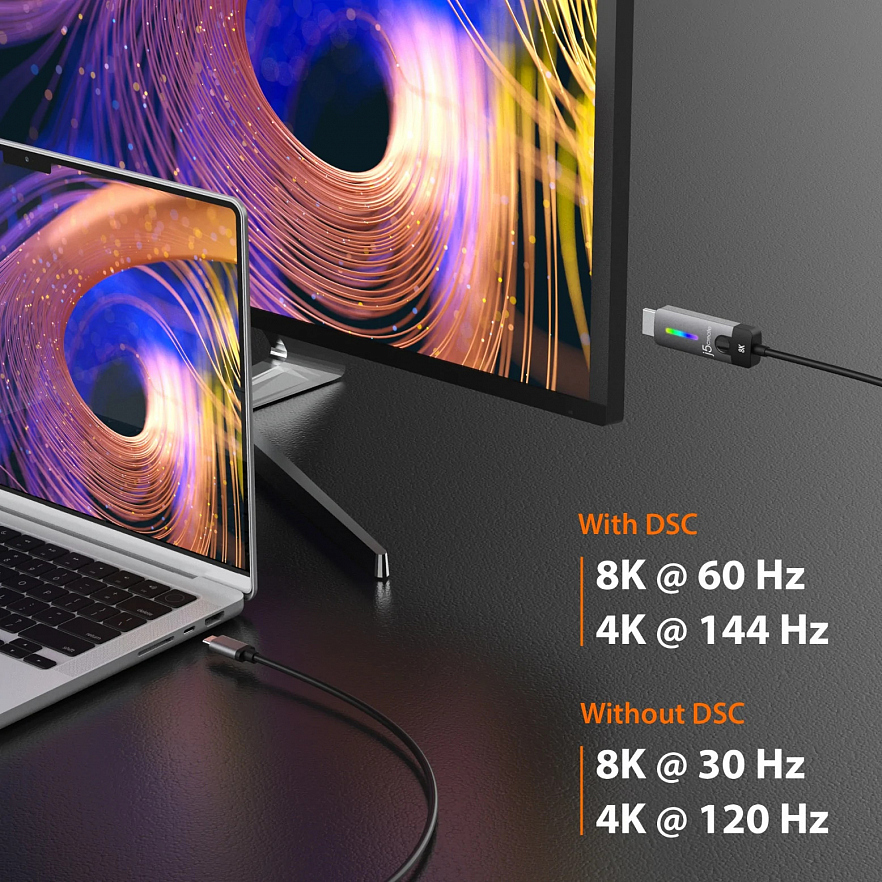 Кабель j5create USB-C® to HDMI™ 2.1 8K Cable (1.8 метра) серый/чёрный (JCC157)