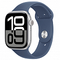 Умные часы Apple Watch Series 10 46 мм, GPS, алюминий серебристый, спортивный ремешок «Denim»  M/L