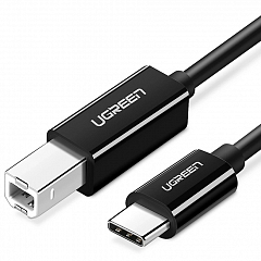 Кабель для принтера Ugreen US370 USB-B - USB Type-C (1 метр) чёрный (45034)