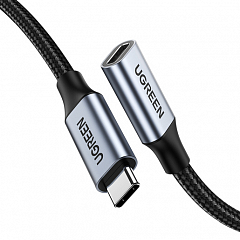 Кабель Ugreen US372 USB-C Male to USB-C Female Braided Extension Cable (0,5 метра) чёрный (80810)
