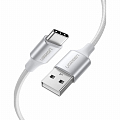 Кабель UGREEN US288 (60133) USB-A 2.0 to USB-C Cable Nickel Plating Aluminum Nylon Braid (2 метра) серебристый/белый