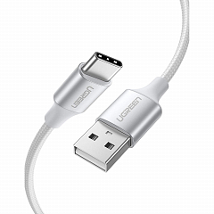 Кабель UGREEN US288 (60133) USB-A 2.0 to USB-C Cable Nickel Plating Aluminum Nylon Braid (2 метра) серебристый/белый