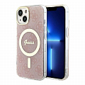 Чехол Guess PC/TPU 4G Hard для iPhone 15 Pink/Gold (MagSafe)