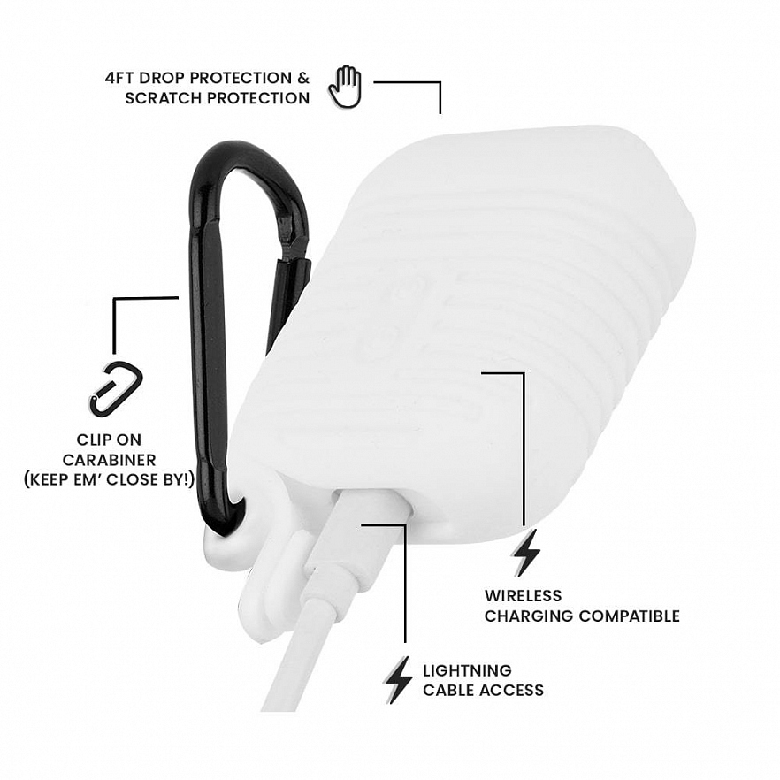 Чехол Case-Mate Tough Water Resistant Case для AirPods белый / чёрный карабин