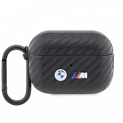 Чехол CG Mobile BMW для Airpods Pro 2 M-collection PU carbon Double metal logo Black чёрный