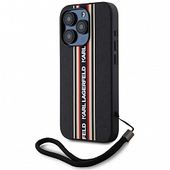 Чехол CG Mobile Karl Lagerfeld PU Saffiano Stripe Logo Hard для iPhone 16 Pro Max чёрный / красный